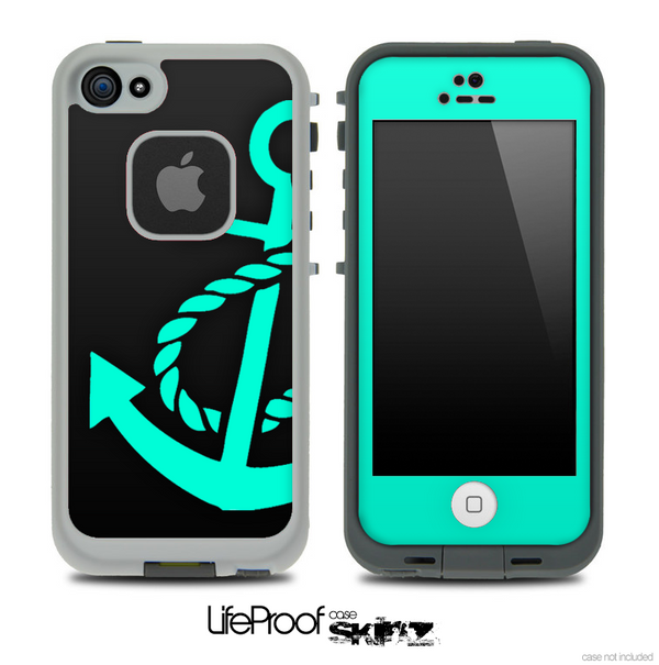 Solid Black and Trendy Green Anchor Skin for the iPhone 5 or 4/4s LifeProof Case