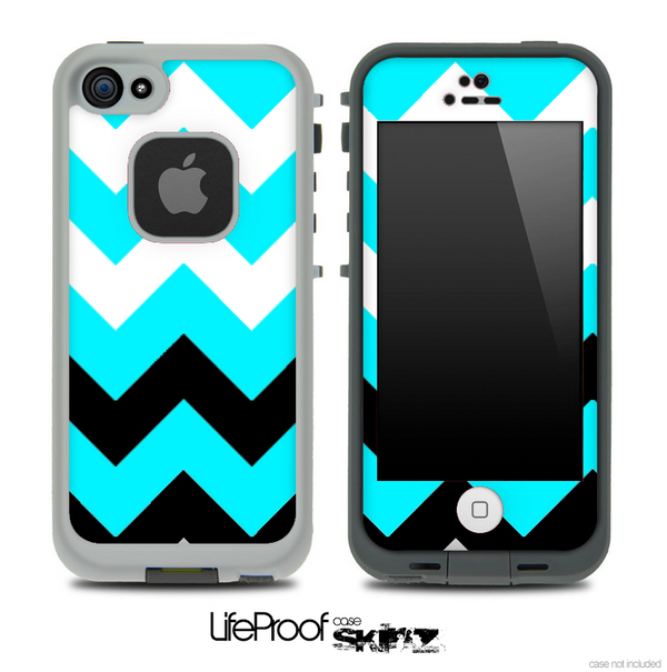 Medium Turquoise, Black and White Chevron Pattern Skin for the iPhone 5 or 4/4s LifeProof Case