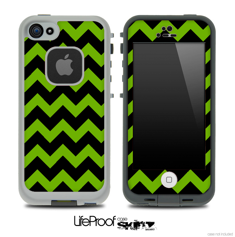 Green and Black V2 Chevron Pattern Skin for the iPhone 5 or 4/4s LifeProof Case