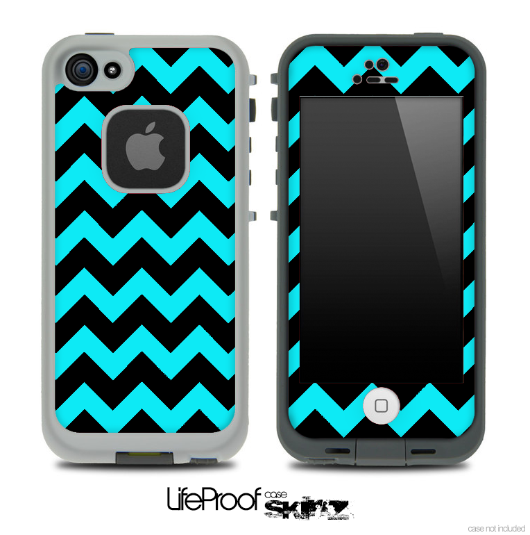 Aqua Blue and Black V2 Chevron Pattern Skin for the iPhone 5 or 4/4s LifeProof Case