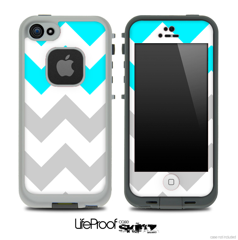 Medium Gray, Turquoise and White Chevron Pattern Skin for the iPhone 5 or 4/4s LifeProof Case