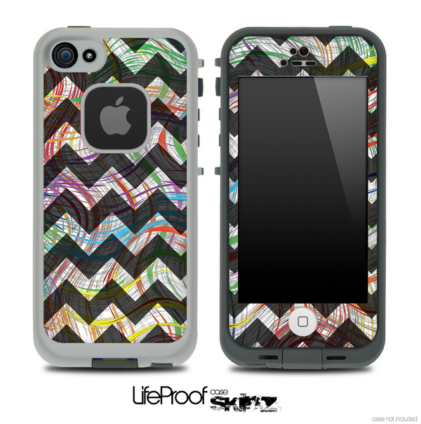 Abstract Color Swirls and Opaque Black V6 Chevron Pattern Skin for the iPhone 5 or 4/4s LifeProof Case
