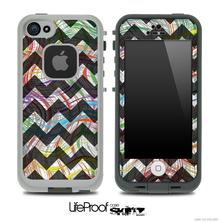 Abstract Color Swirls and Opaque Black V6 Chevron Pattern Skin for the iPhone 5 or 4/4s LifeProof Case
