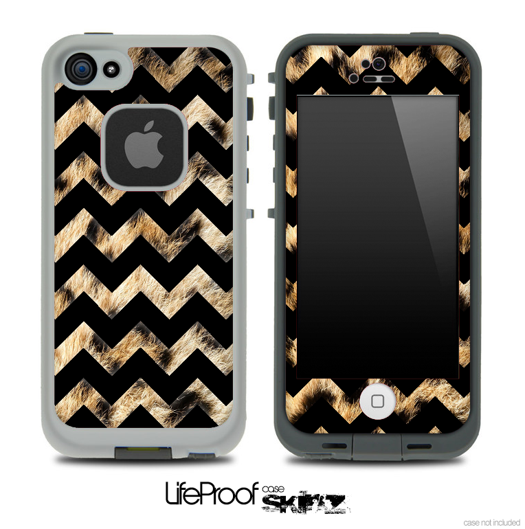 Real Cheetah and Black V6 Chevron Pattern Skin for the iPhone 5 or 4/4s LifeProof Case