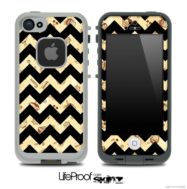 Vintage Treats and Black V6 Chevron Pattern Skin for the iPhone 5 or 4/4s LifeProof Case