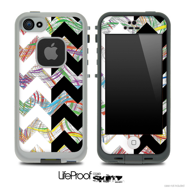 Abstract Color Swirls & Black/White Chevron Pattern Skin for the iPhone 5 or 4/4s LifeProof Case