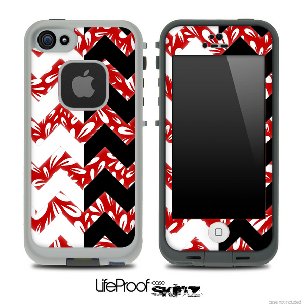 Red Floral Sprout & Black/White Chevron Pattern Skin for the iPhone 5 or 4/4s LifeProof Case