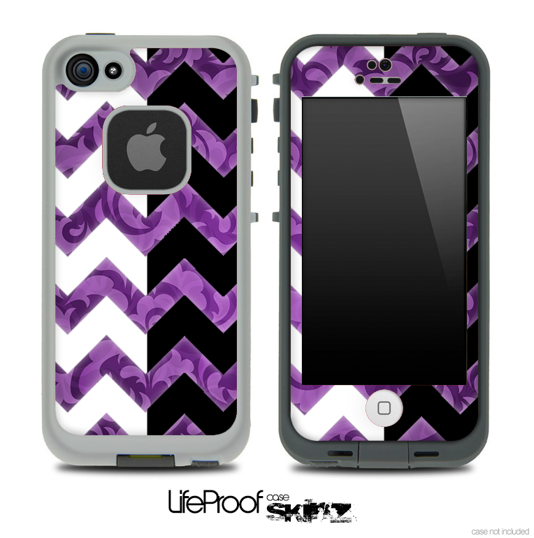 Purple Lace & Black/White Chevron Pattern Skin for the iPhone 5 or 4/4s LifeProof Case