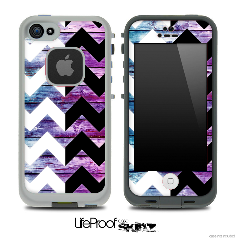 Blue/Pink Wood & Black/White Chevron Pattern Skin for the iPhone 5 or 4/4s LifeProof Case