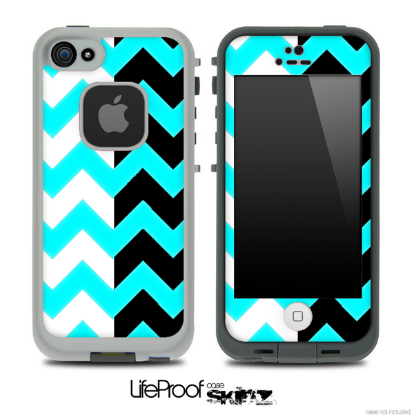 Aqua Blue & Black/White Chevron Pattern Skin for the iPhone 5 or 4/4s LifeProof Case