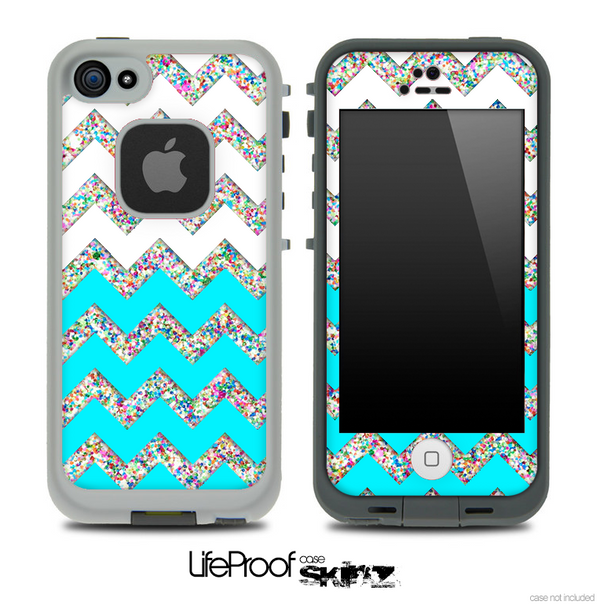 Turquoise, White and Colorful Dotted V2 Chevron Pattern Skin for the iPhone 5 or 4/4s LifeProof Case