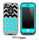 Turquoise, Black and Colorful Dotted Chevron Pattern Skin for the iPhone 5 or 4/4s LifeProof Case