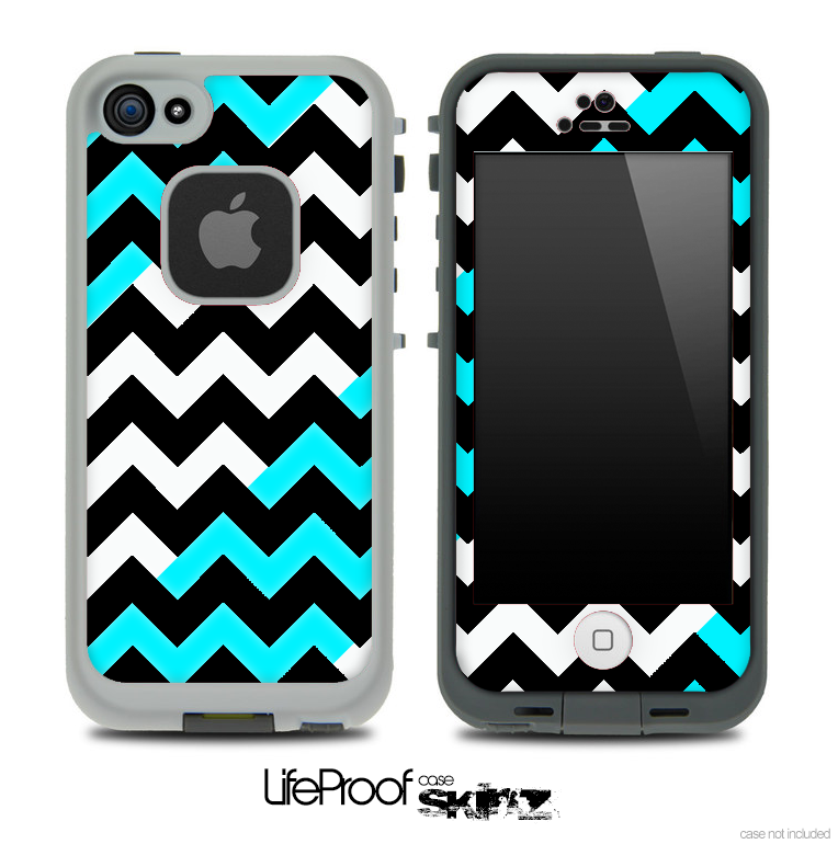 Black-White-Turquoise Chevron Pattern Skin for the iPhone 5 or 4/4s LifeProof Case
