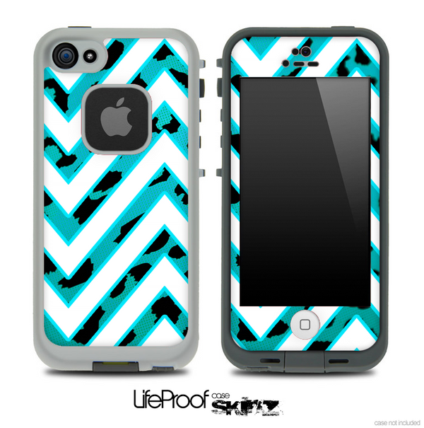 Large Chevron and Turquoise Cheetah Skin for the iPhone 5 or 4/4s LifeProof Case