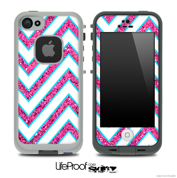 Large Chevron and Pink Sparkled Skin for the iPhone 5 or 4/4s LifeProof Case