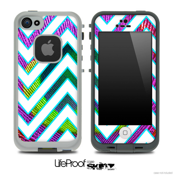 Large Chevron and Neon Peacock Skin for the iPhone 5 or 4/4s LifeProof Case