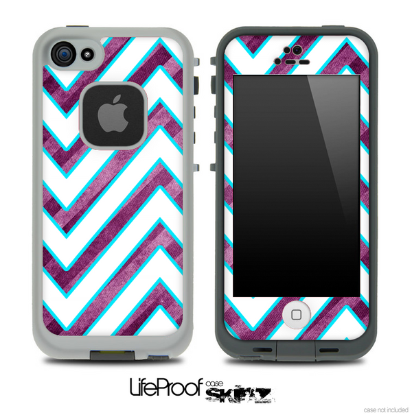 Large Chevron and Vector Grunge Purple Striped Skin for the iPhone 5 or 4/4s LifeProof Case