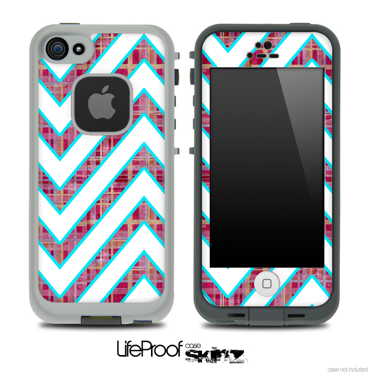 Large Chevron and Pink Plaid Skin for the iPhone 5 or 4/4s LifeProof Case