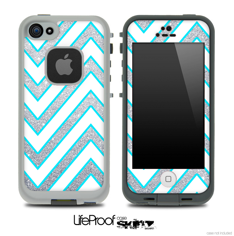 Large Chevron and Silver Sparkle Skin for the iPhone 5 or 4/4s LifeProof Case