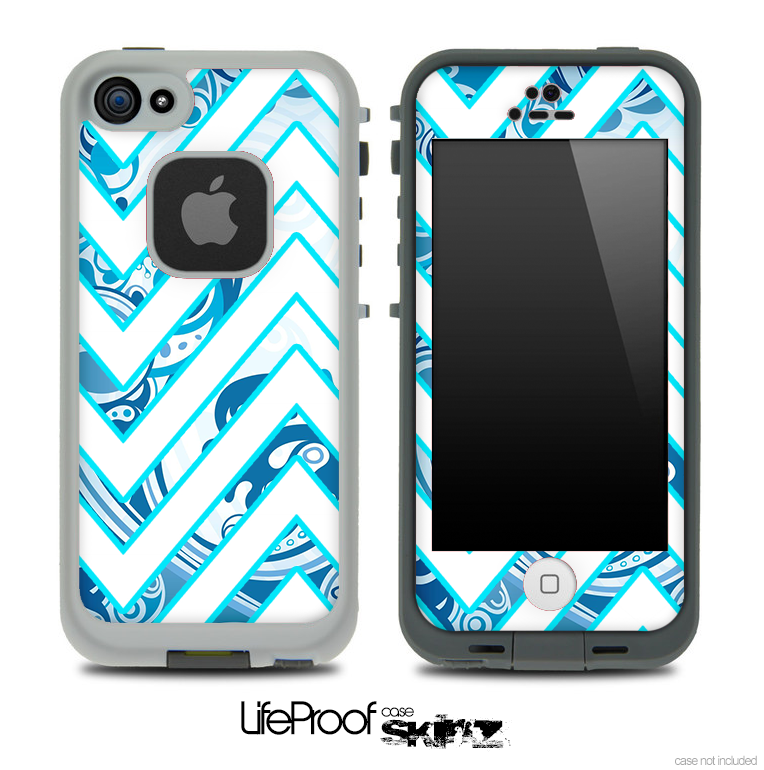 Large Chevron and Blue Swirled V2 Skin for the iPhone 5 or 4/4s LifeProof Case