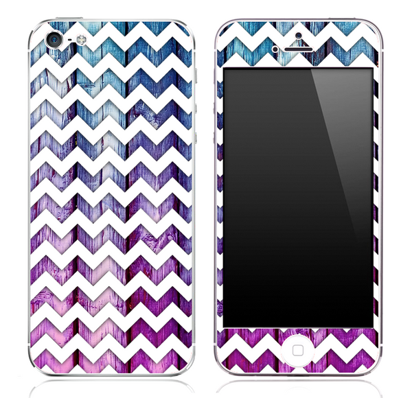 Blue And Pink Wood under White Chevron Pattern Skin for the iPhone 3, 4/4s or 5