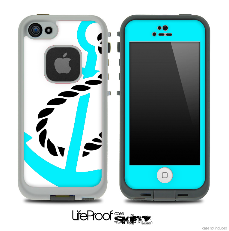 Aqua Blue Anchor on White Skin for the iPhone 5 or 4/4s LifeProof Case