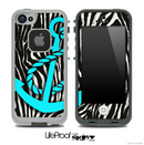 Real Zebra Turquoise Anchor Skin for the iPhone 5 or 4/4s LifeProof Case