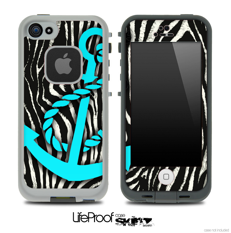 Real Zebra Turquoise Anchor Skin for the iPhone 5 or 4/4s LifeProof Case