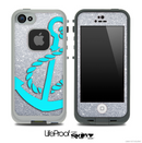 Silver Sparkle Turquoise Anchor Skin for the iPhone 5 or 4/4s LifeProof Case