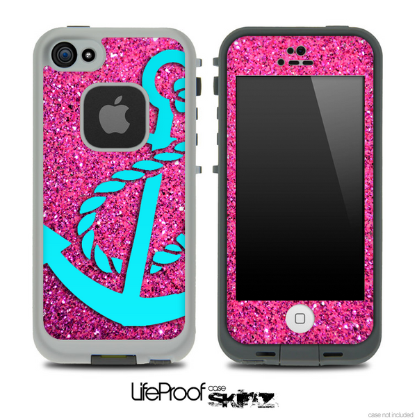 Pink Sparkle Turquoise Anchor Skin for the iPhone 5 or 4/4s LifeProof Case