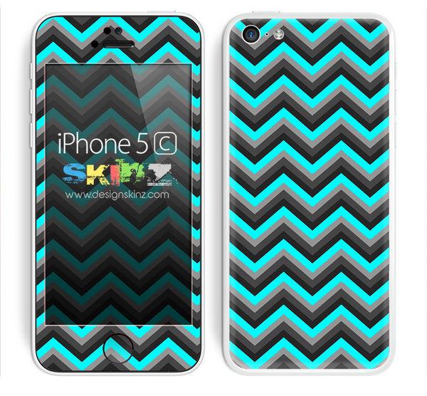 Turquoise and Black Chevron Pattern V2 Skin For The iPhone 5c