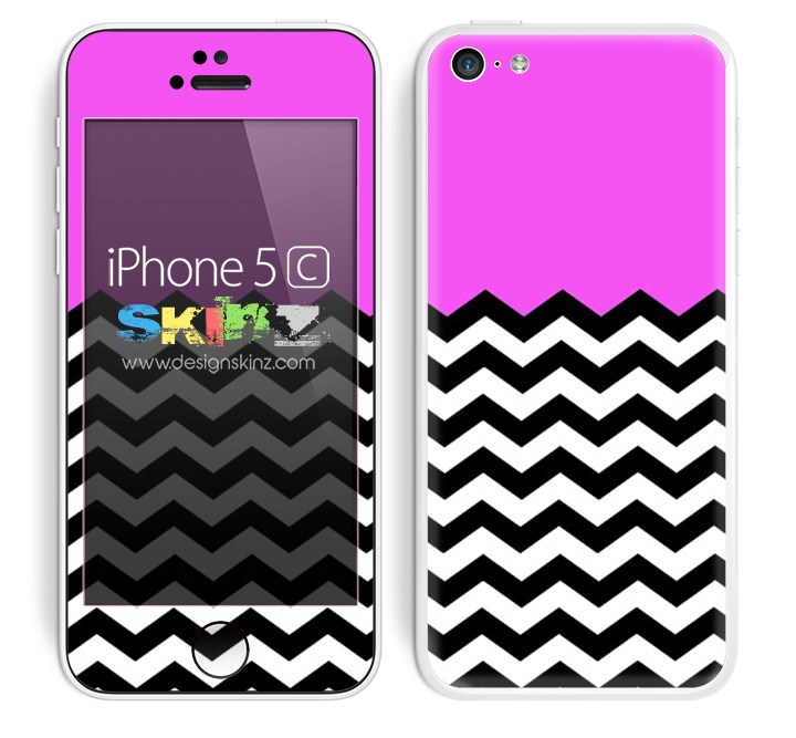 Solid Hot Pink Color and Chevron Pattern Skin For The iPhone 5c