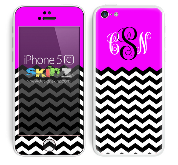 Custom Monogrammed Chevron Pattern Hot Pink and Black Skin For The iPhone 5c