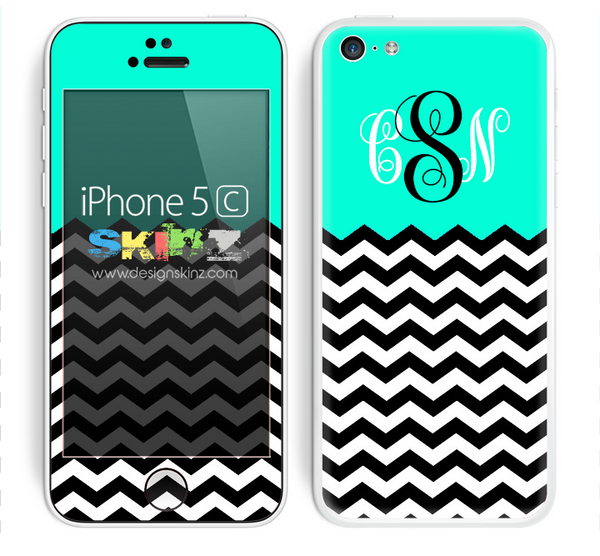 Custom Monogrammed Chevron Pattern Trendy Green and Black Skin For The iPhone 5c