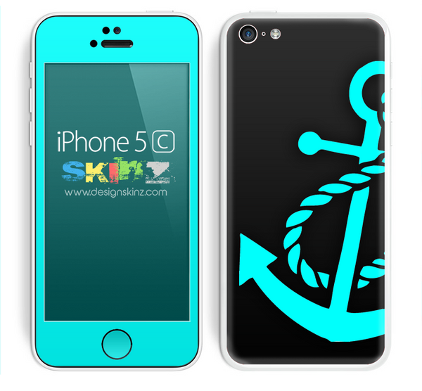 Solid Black and Turquoise Anchor Skin For The iPhone 5c