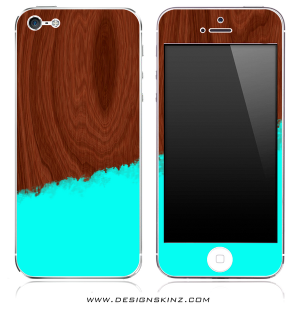 Turquoise Two-Tone Wood 4 iPhone Skin