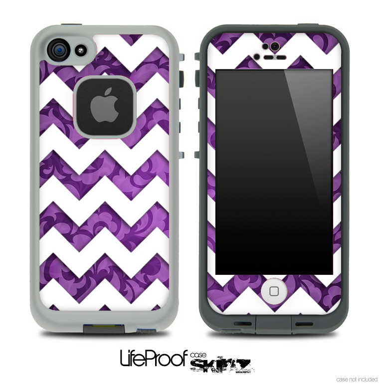 Purple Lace with White Chevron Pattern Skin for the iPhone 5 or 4/4s LifeProof Case