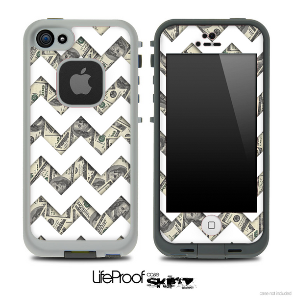 Money Bills with White Chevron Pattern Skin for the iPhone 5 or 4/4s LifeProof Case