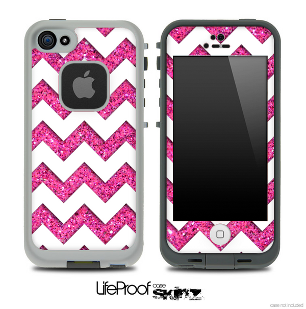 Large Pink Sparkle Print with White Chevron Pattern Skin for the iPhone 5 or 4/4s LifeProof Case