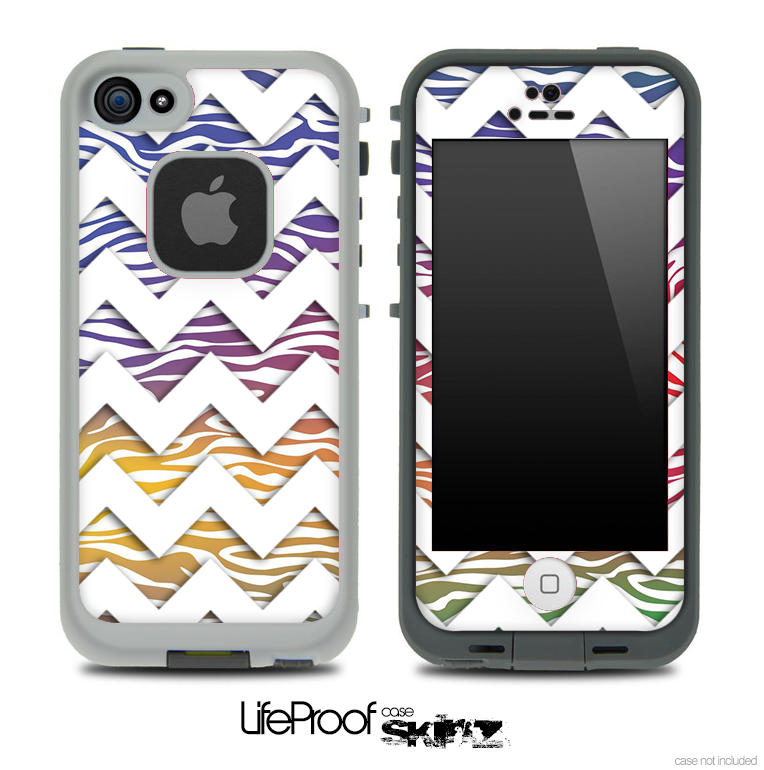 Colorful Zebra with White Chevron Pattern Skin for the iPhone 5 or 4/4s LifeProof Case