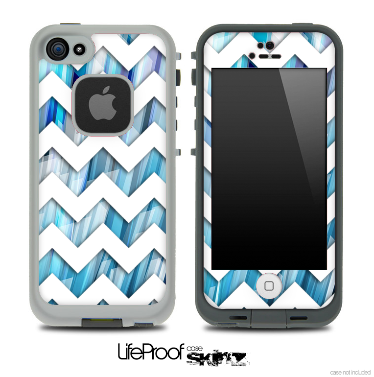 Blue 3D Vector Spikes and White Chevron Pattern Skin for the iPhone 5 or 4/4s LifeProof Case