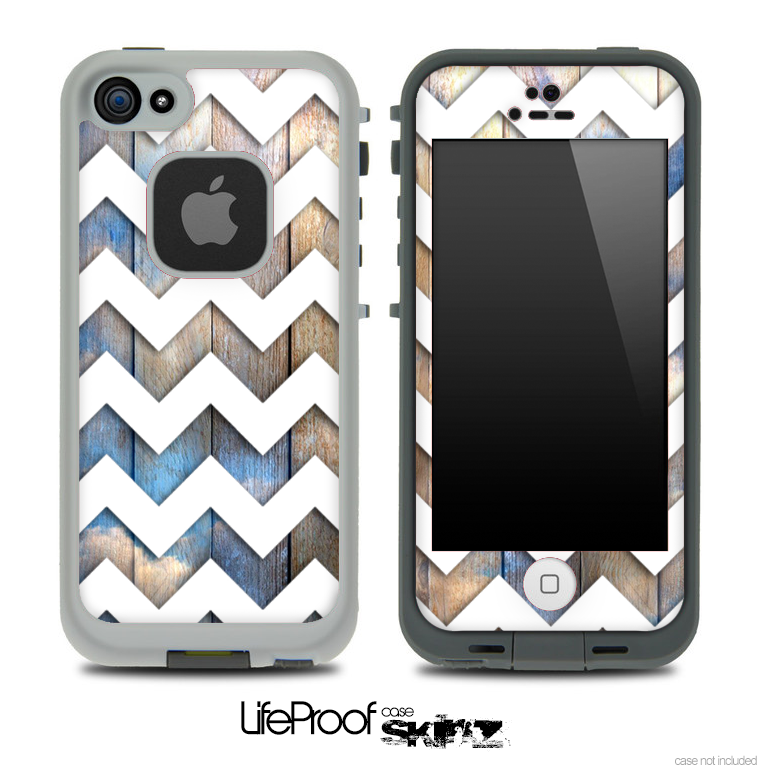 Cloudy Blue Wood with White Chevron Pattern Skin for the iPhone 5 or 4/4s LifeProof Case