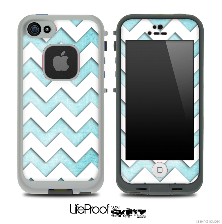 Vintage Textured Blue and White Chevron Pattern Skin for the iPhone 5 or 4/4s LifeProof Case
