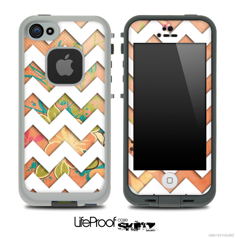 Vintage Orange and White Chevron Pattern Skin for the iPhone 5 or 4/4s LifeProof Case