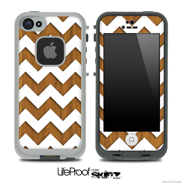 Bamboo Wood and White Chevron Pattern Skin for the iPhone 5 or 4/4s LifeProof Case