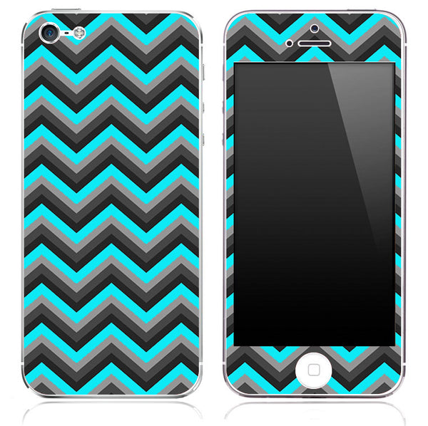 Turquoise-Black-Gray Chevron Pattern Skin for the iPhone 3, 4/4s or 5