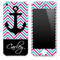 Custom Name Script on Blue/Pink Chevron and Anchor Skin for the iPhone 3gs, 4/4s, 5, 5s or 5c