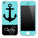 Custom Name Script on Blue/White Chevron and Anchor Skin for the iPhone 3gs, 4/4s, 5, 5s or 5c
