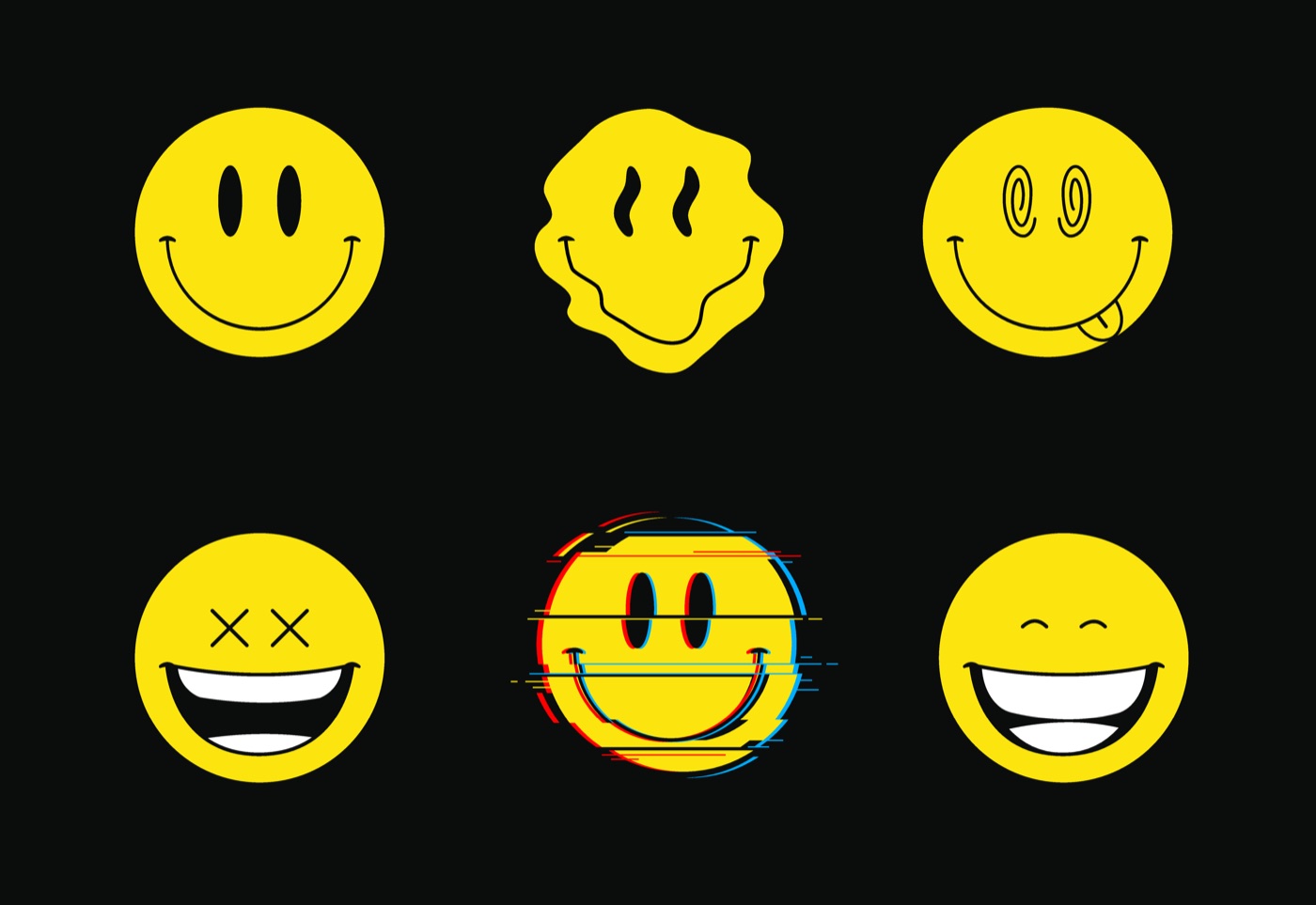 Trippy Smiley Faces — black Laptop skin