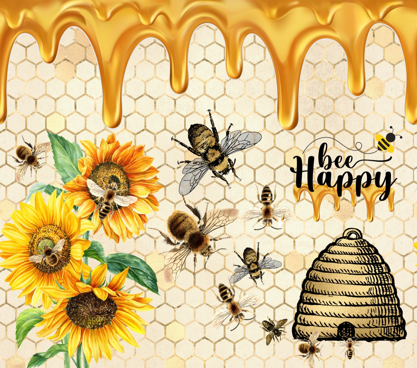 Bee Happy Honeycomb — yellow Laptop skin